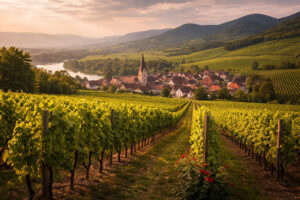 Vigneti della regione Alsazia con borghi storici e colline tra Vosgi e Reno