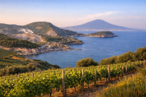 Vigneti dei Campi Flegrei con vista sul Golfo di Napoli territorio vulcanico della Campania
