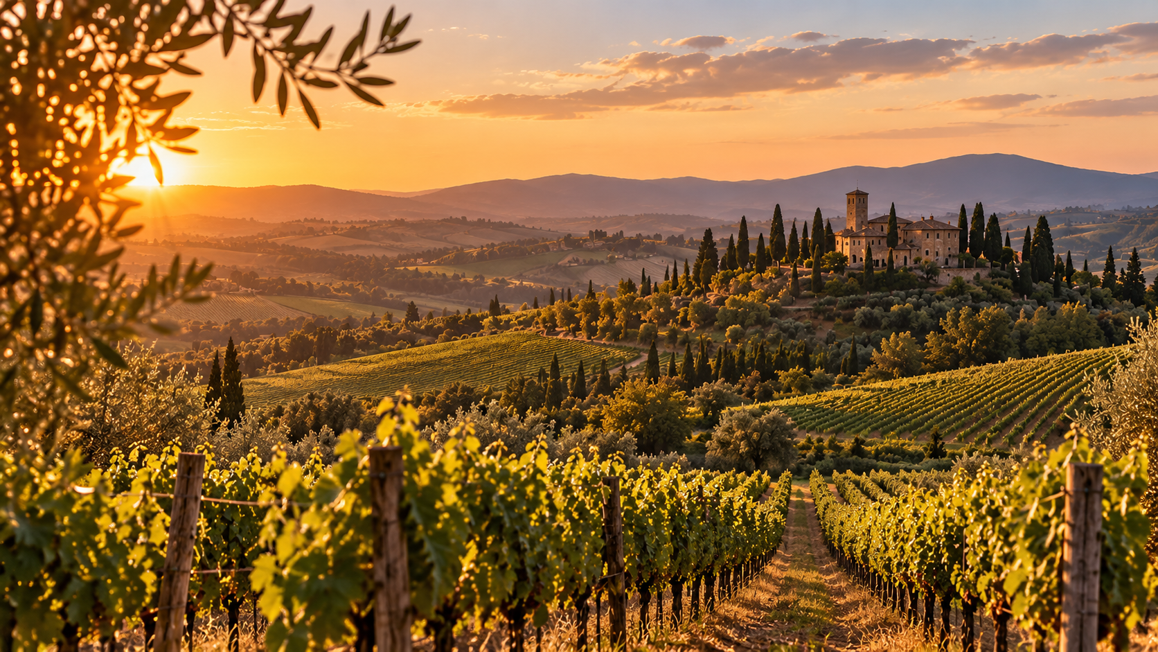 Vigneti della Toscana tra colline, cipressi e paesaggio vitivinicolo